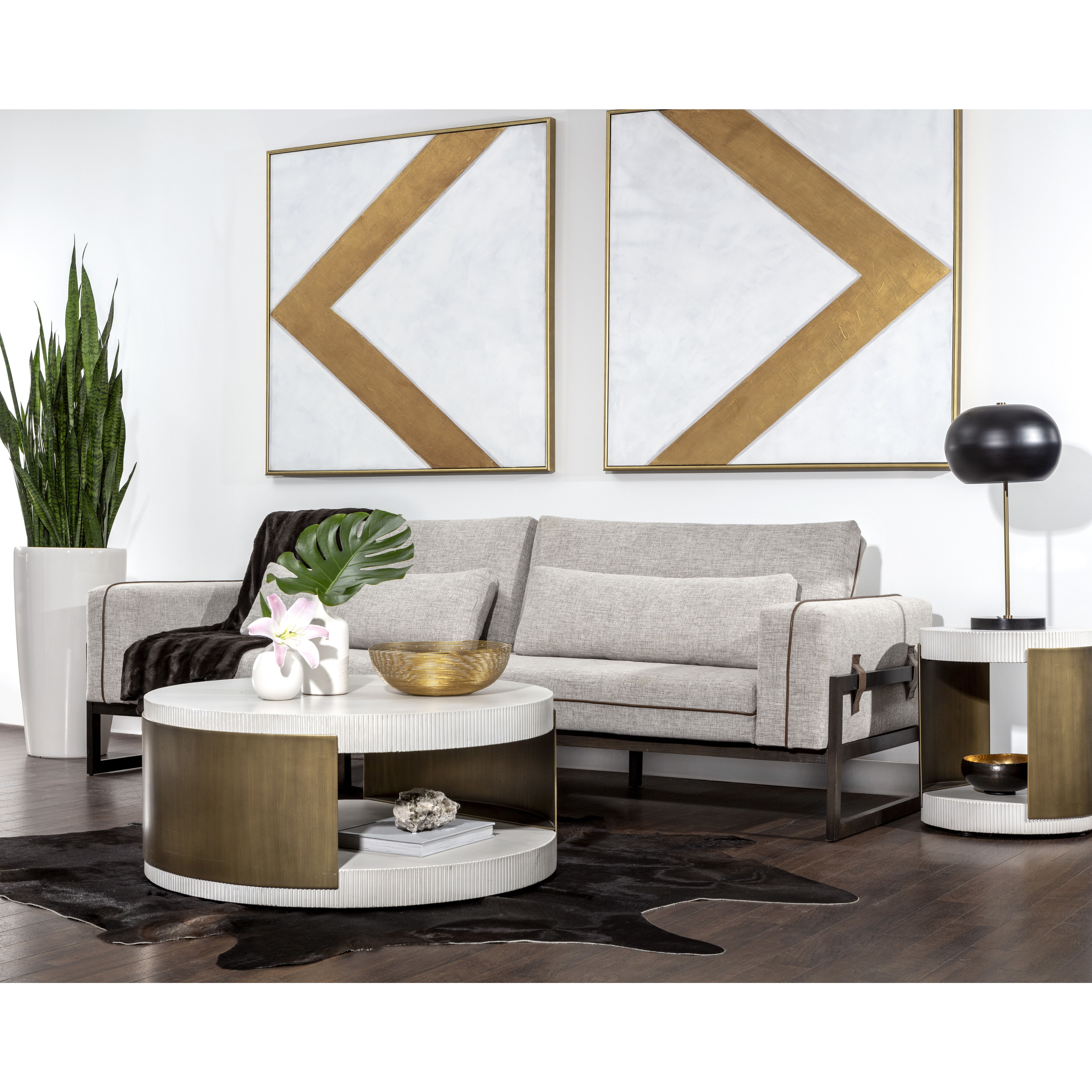 Cavette 21 X 19 inch White / Antique Brass Outdoor End Table